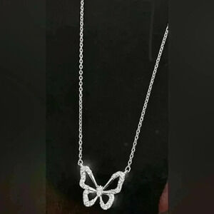 NWOT Sparkly Cubic Zirconia Butterfly Pendant Necklace